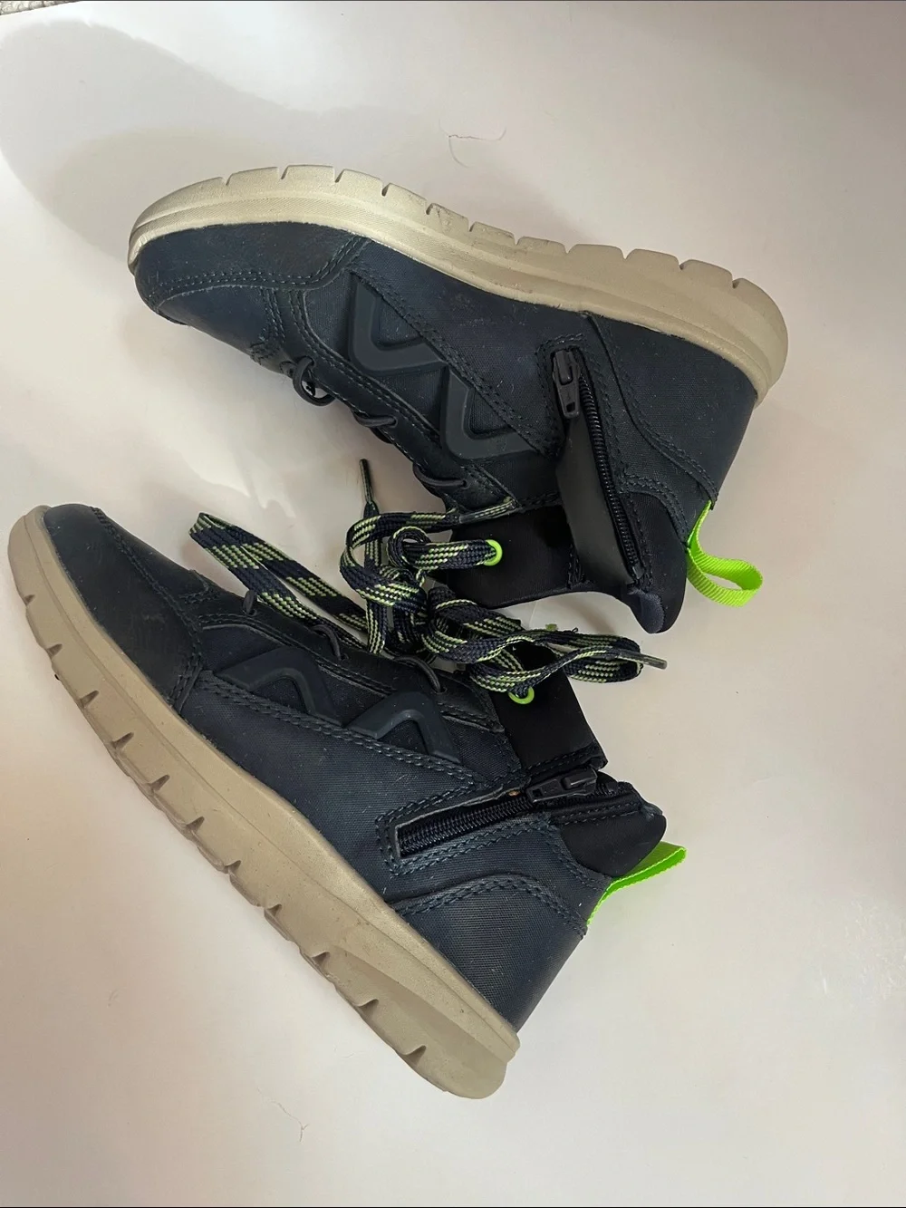 Kids Black Sneakers with Neon Green Accents